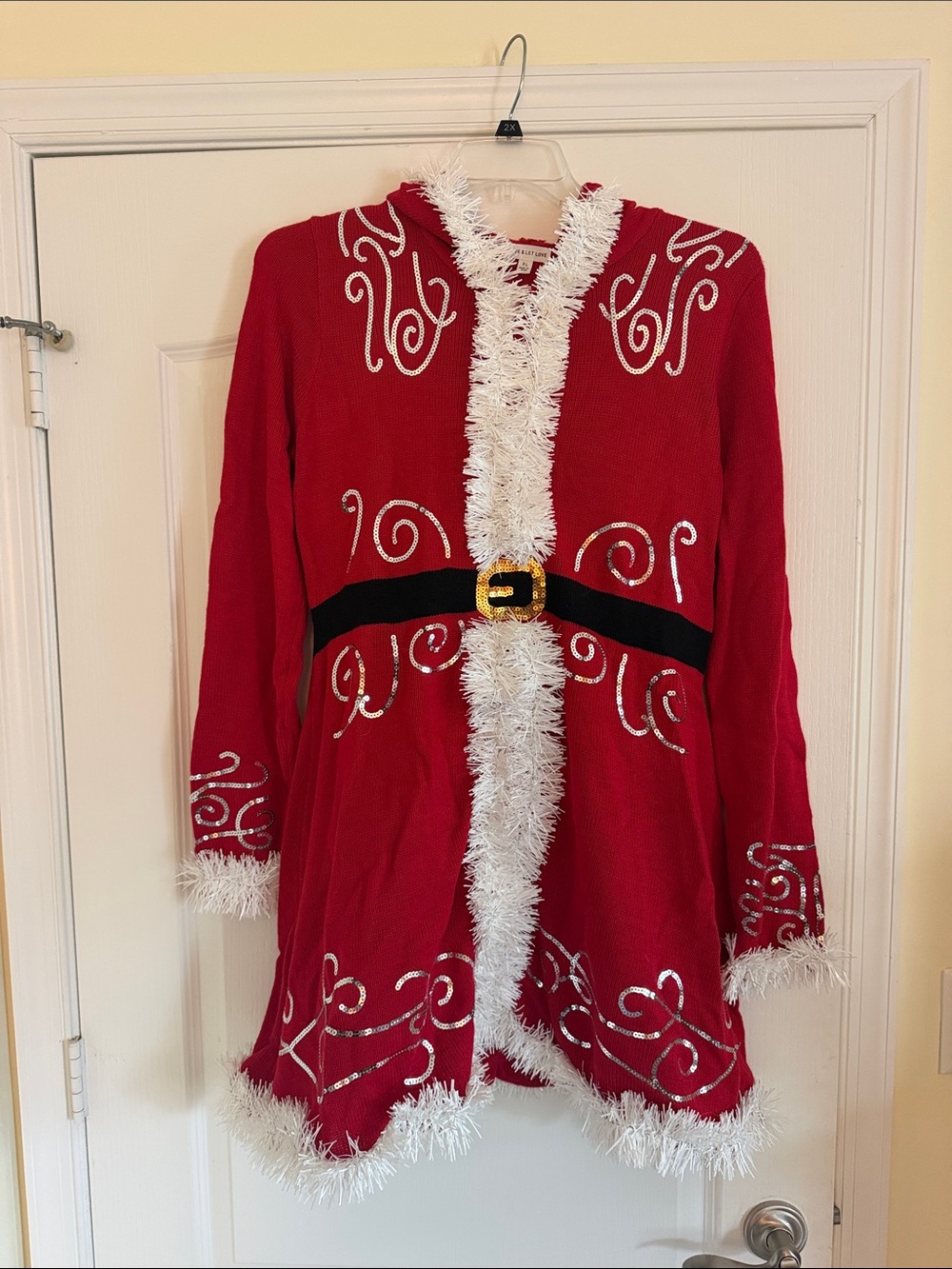 Festive Red Santa-Inspired Women's Dress with White Trim